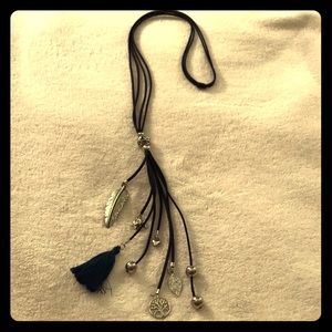 Navy and silver charm necklace